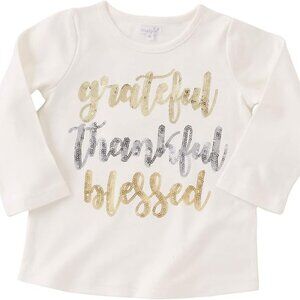 Mud Pie Baby Girl Thanksgiving White T-shirt "Grateful, Thankful, Blessed" NEW